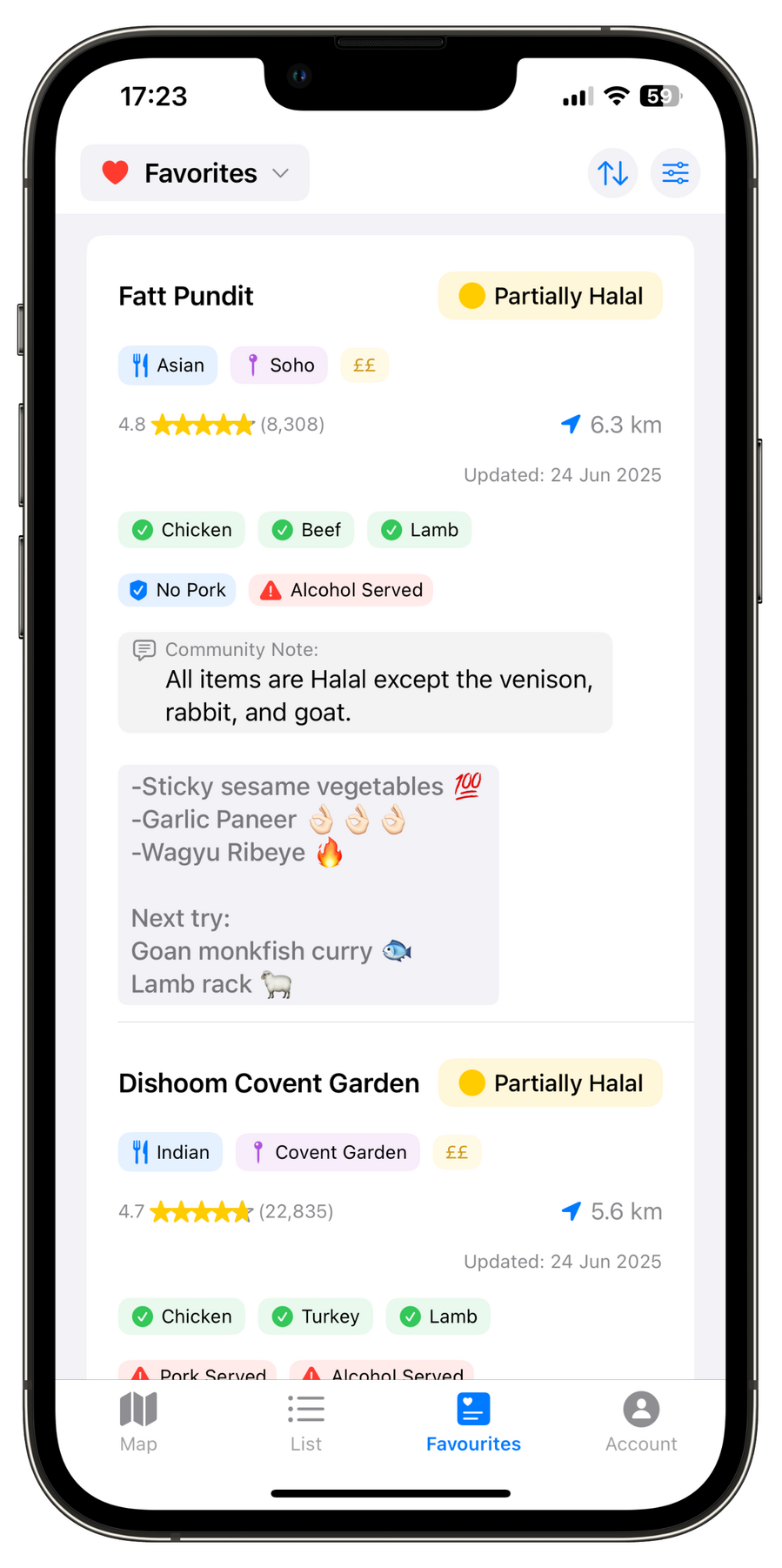 halal maps favourite lists