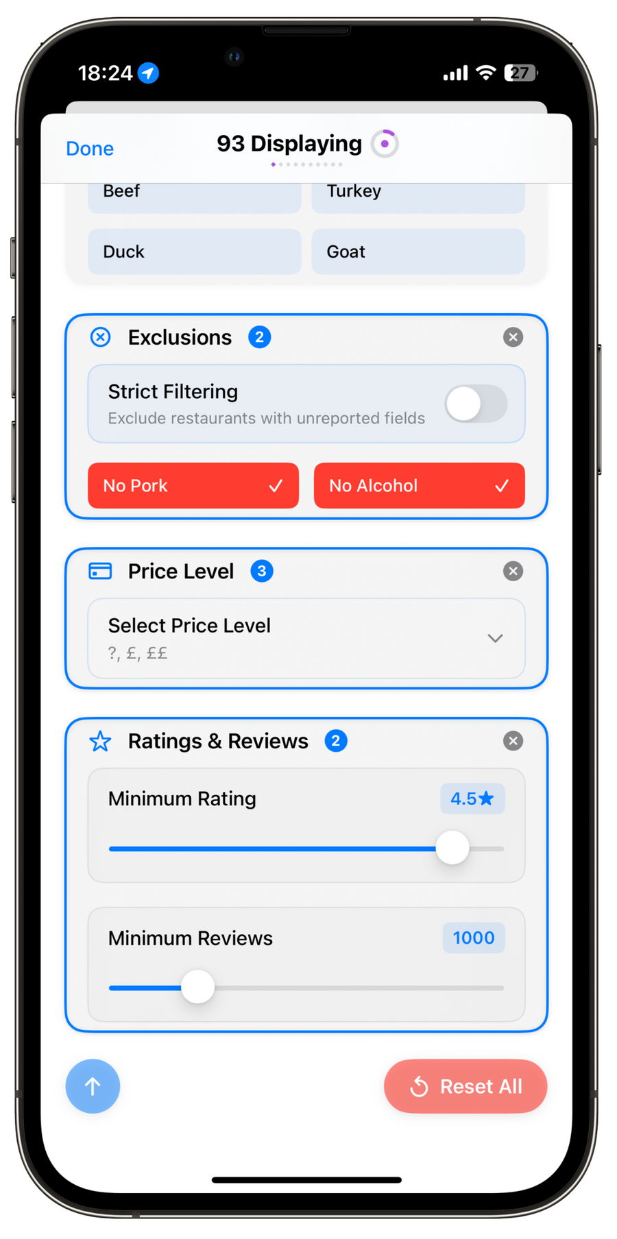 halal maps filter view